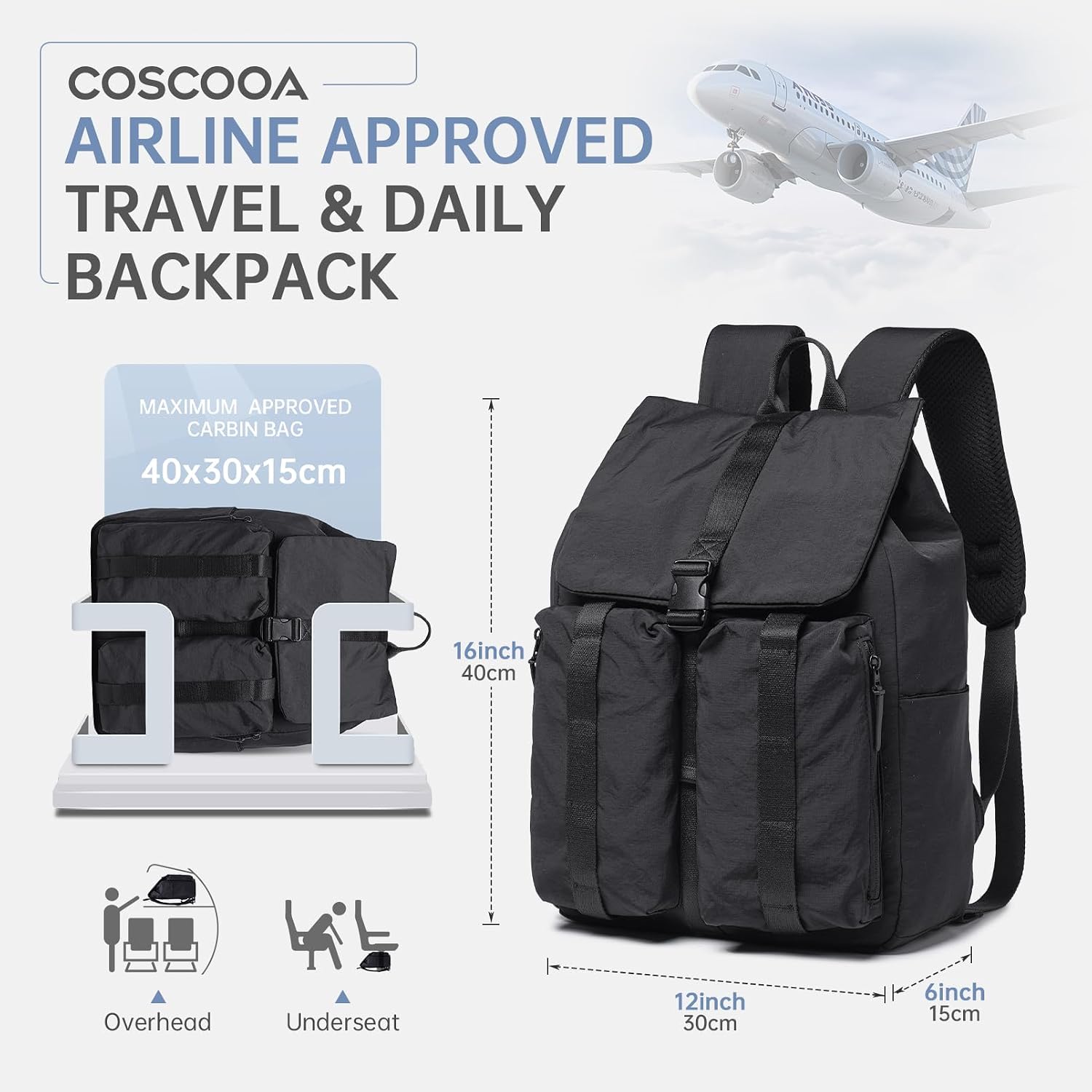 Carry On Travel Backpack 40x30x15 CM,6x12x16 inch Personal Item Bag - Image 2