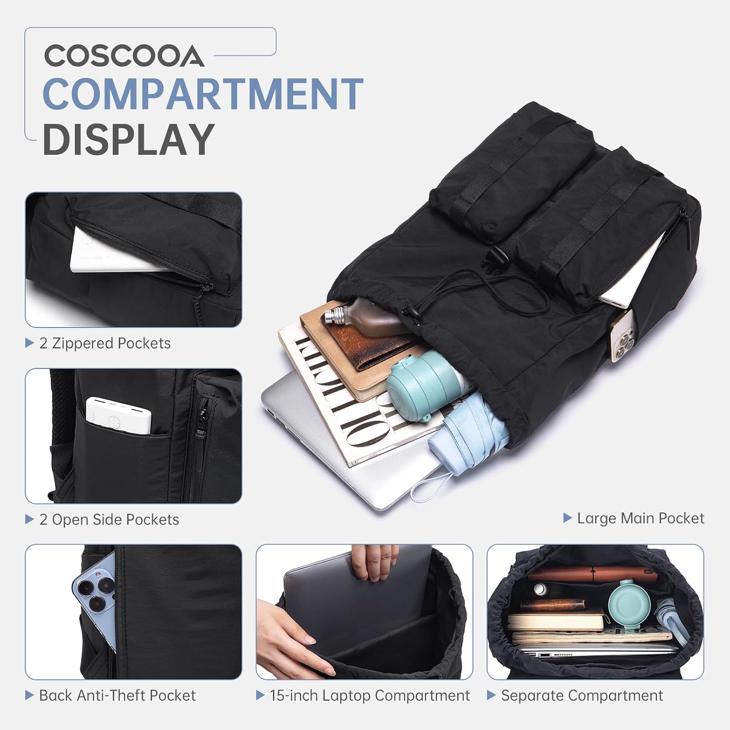 Carry On Travel Backpack 40x30x15 CM,6x12x16 inch Personal Item Bag - Image 3