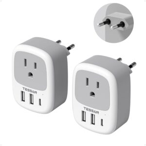 TESSAN 2 Pack European Travel Plug Adapter, US to Europe Plug Adapter